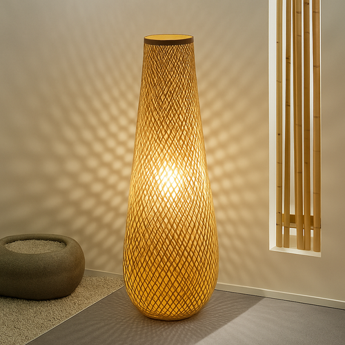 lampadaire japonais zen en bambou pour décoration intérieure - vue 3 sur 9