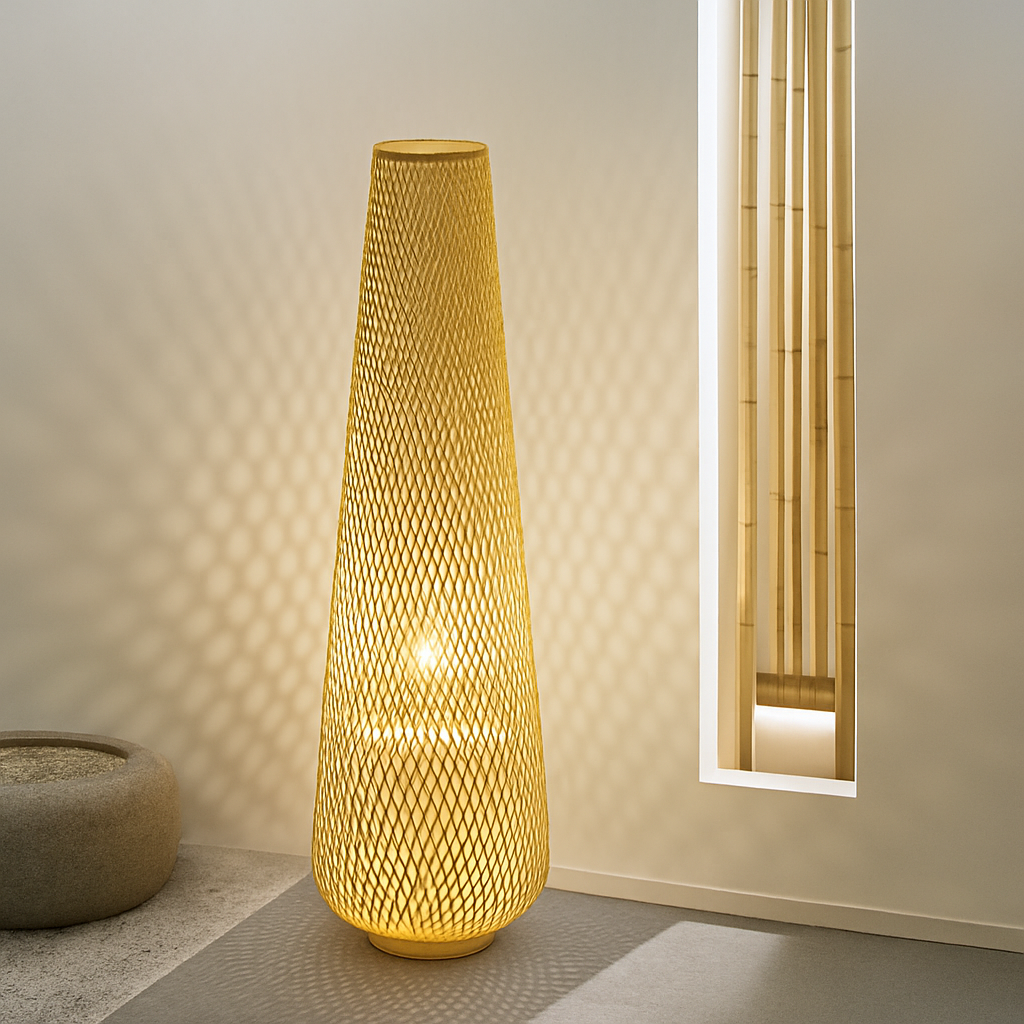 lampadaire japonais zen en bambou pour décoration intérieure - vue 4 sur 9