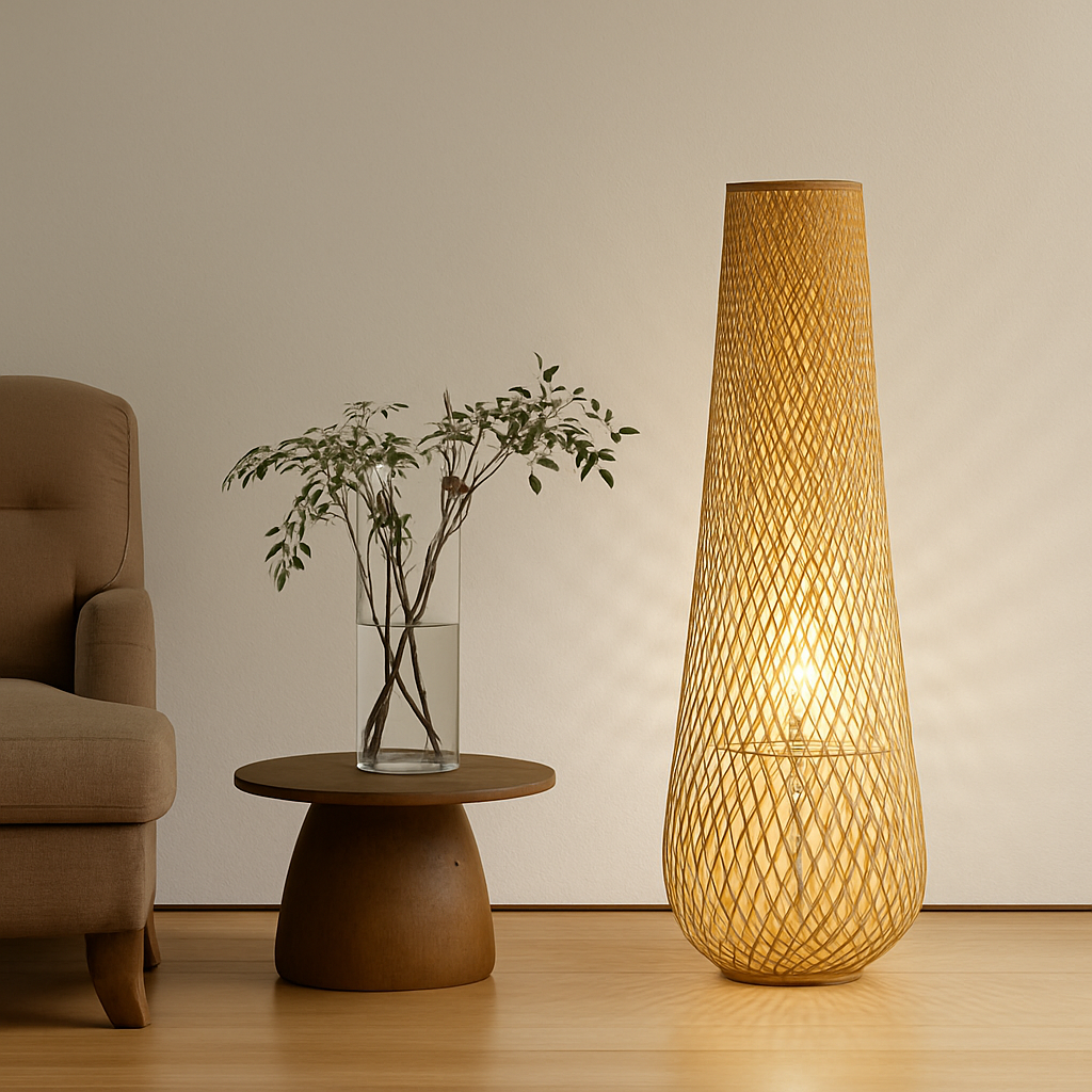 lampadaire japonais zen en bambou pour décoration intérieure - vue 6 sur 9