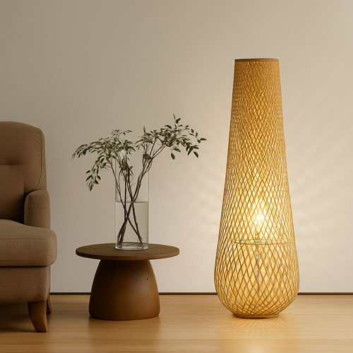 lampadaire japonais zen en bambou pour décoration intérieure - vue 7 sur 9