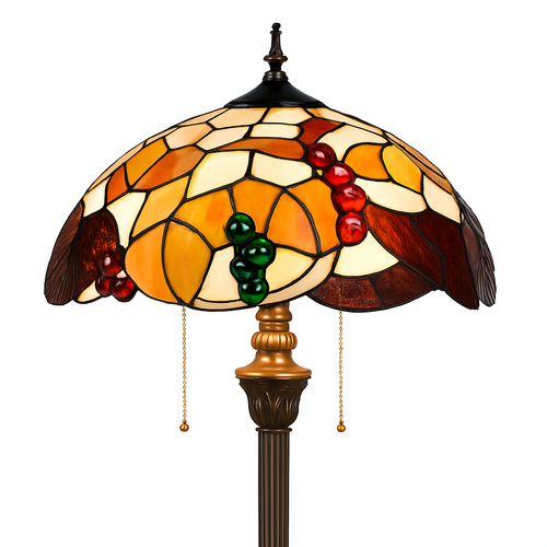 Lampadaire tiffany avec abat-jour en verre vitrail orange - vue 2 sur 5