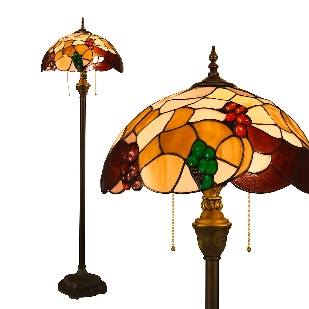 Lampadaire tiffany avec abat-jour en verre vitrail orange - vue 3 sur 5