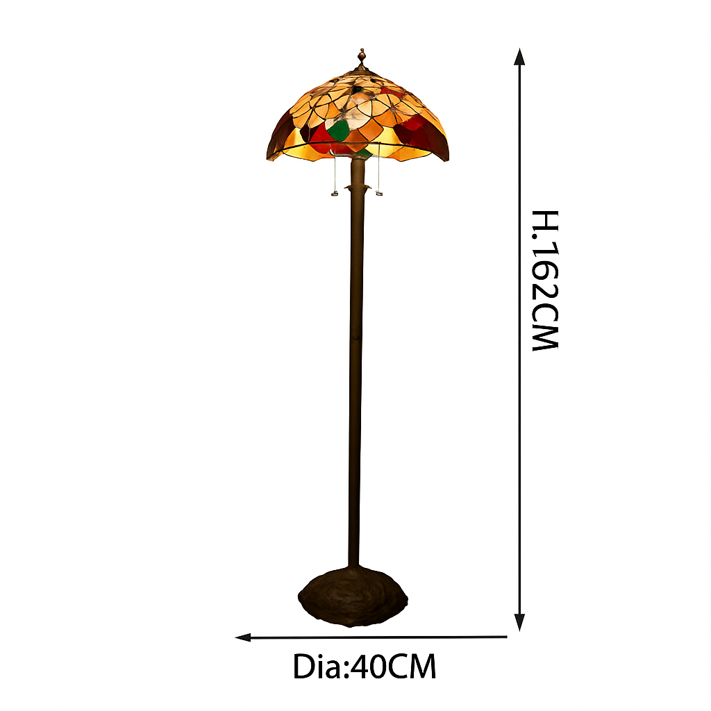 Lampadaire tiffany avec abat-jour en verre vitrail orange - vue 4 sur 5