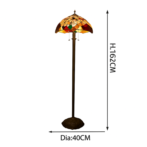 Lampadaire tiffany avec abat-jour en verre vitrail orange - vue 4 sur 5