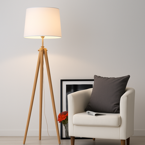 Lampadaire tripode en bois avec abat-jour en tissu Fabric - vue 3 sur 6