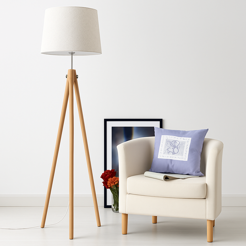 Lampadaire tripode en bois avec abat-jour en tissu Fabric - vue 4 sur 6