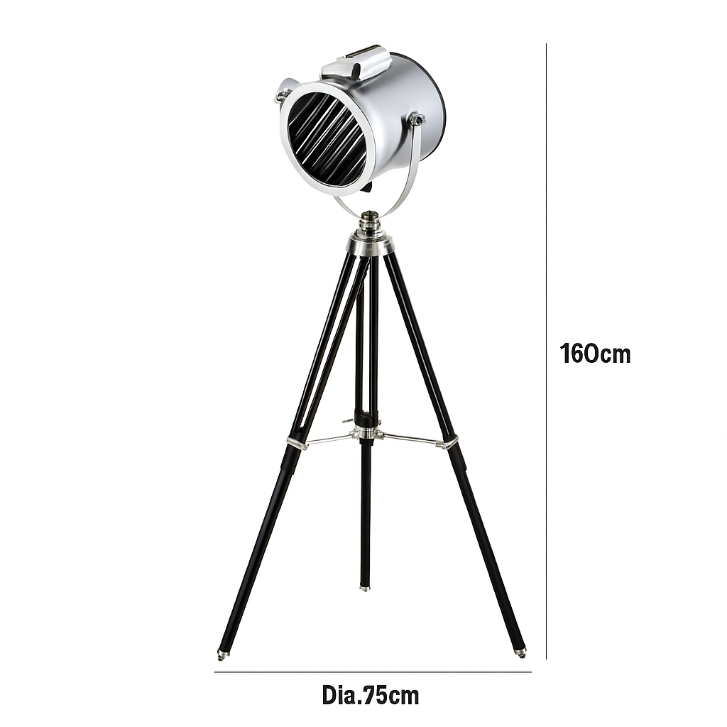 Lampadaire tripode à spot retro chromé Studio - vue 5 sur 6