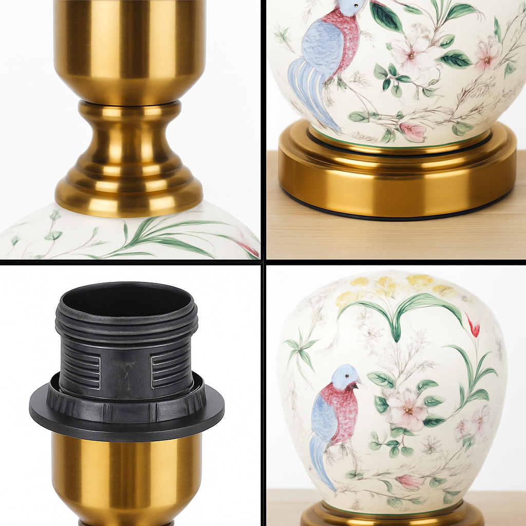 lampe de bureau céramique moderne motifs fleurs oiseaux décoration intérieure - vue 6 sur 9
