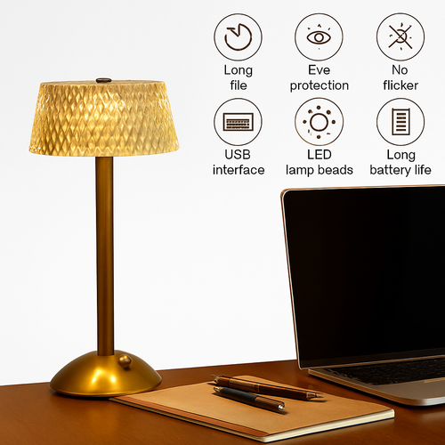 lampe de bureau cristal rétro led rechargeable protection des yeux - vue 5 sur 6