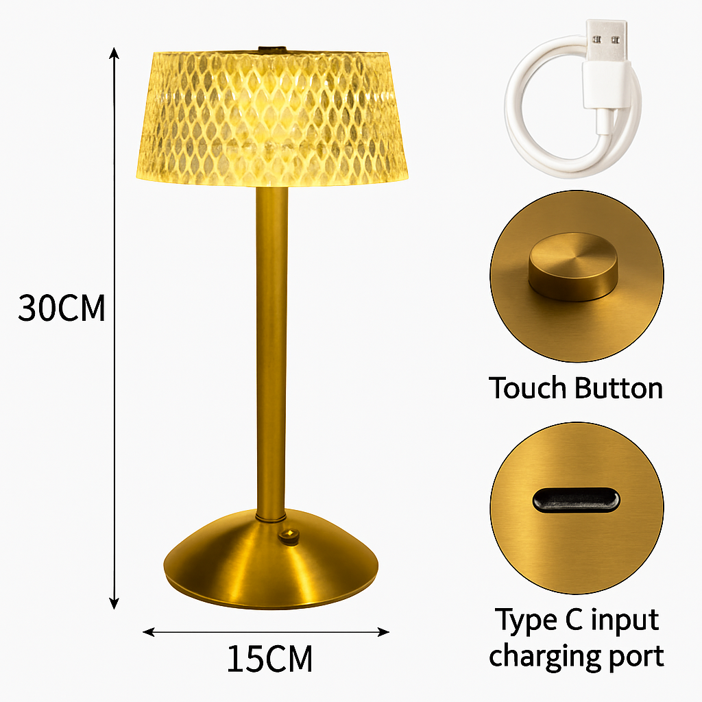 lampe de bureau cristal rétro led rechargeable protection des yeux - vue 6 sur 6