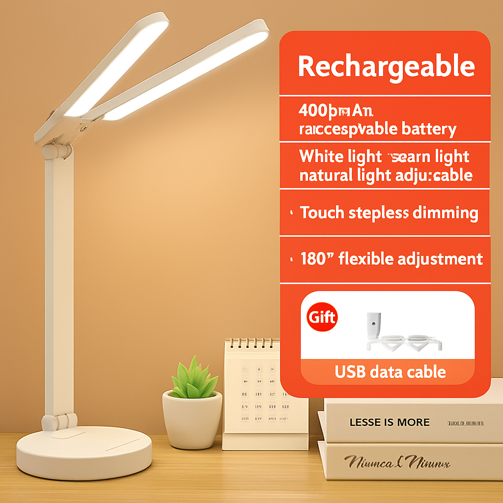 Lampe de bureau LED 3 niveaux réglable tactile veilleuse USB Rechargeable Protection des yeux lampe de Table pliable pour chambre chevet lecture - vue 8 sur 8