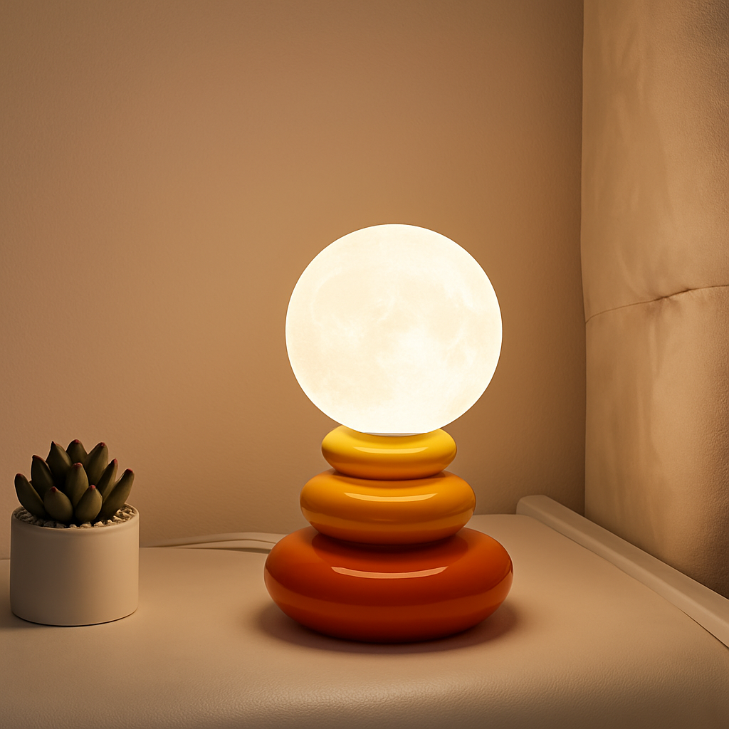 lampe de chevet créative en pierre empilée nordique ambiance lumineuse - vue 5 sur 7