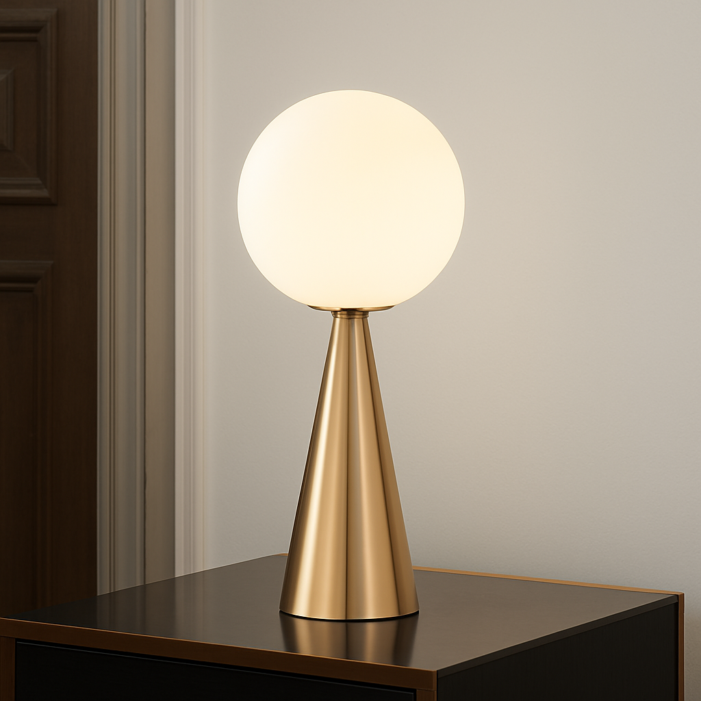 Lampe de chevet design en cône dorée et lampe en boule - vue 4 sur 6