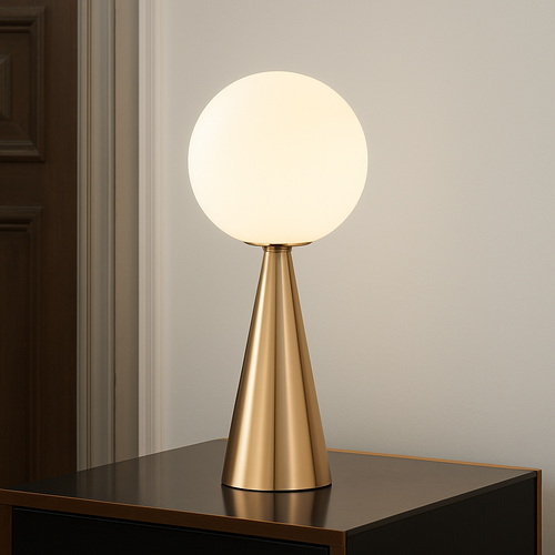 Lampe de chevet design en cône dorée et lampe en boule - vue 5 sur 6