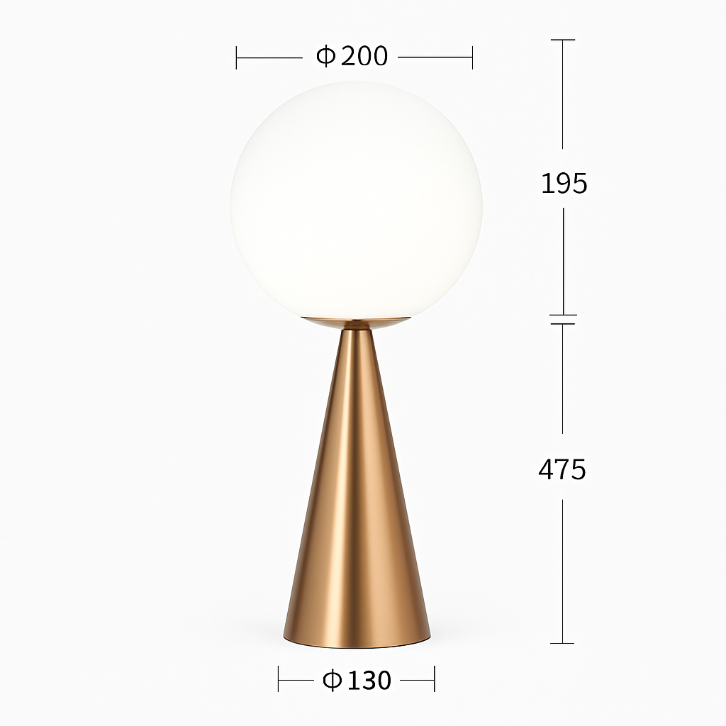Lampe de chevet design en cône dorée et lampe en boule - vue 5 sur 6