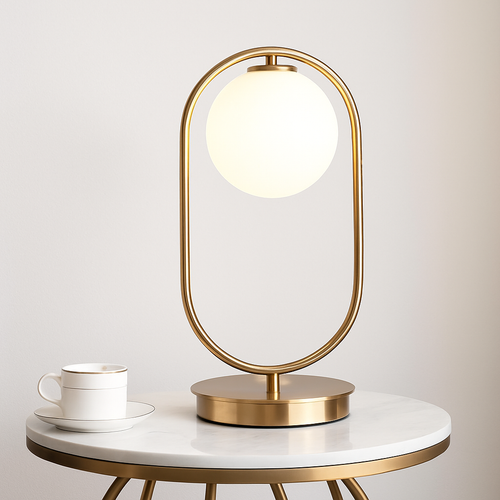 Lampe de chevet design en métal doré et boule en verre - vue 3 sur 9