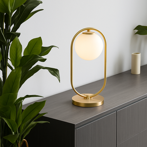 Lampe de chevet design en métal doré et boule en verre - vue 4 sur 9