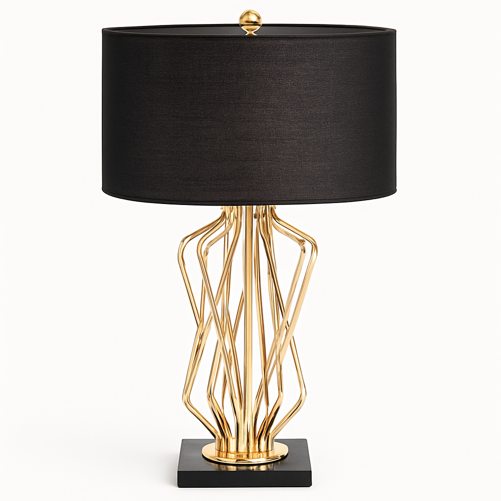 Lampe de chevet à pied design doré et abat-jour en tissu - vue 5 sur 5