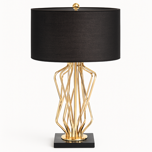Lampe de chevet à pied design doré et abat-jour en tissu - vue 5 sur 5
