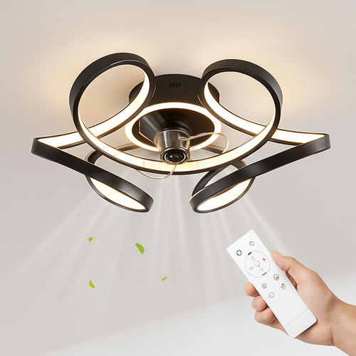 lampe à led moderne avec ventilateur de plafond et télécommande - vue 2 sur 7