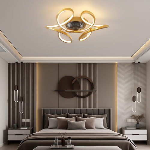 lampe à led moderne avec ventilateur de plafond et télécommande - vue 3 sur 7