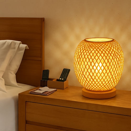 lampe à poser en rotin bambou tricotée à la main décoration intérieure - vue 4 sur 6