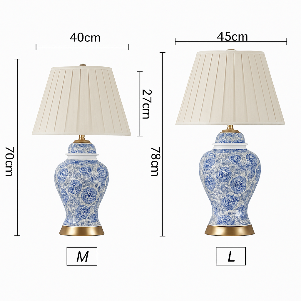 Lampe à poser LED en céramique bleu avec abat-jour blanc style Japonais - vue 3 sur 3
