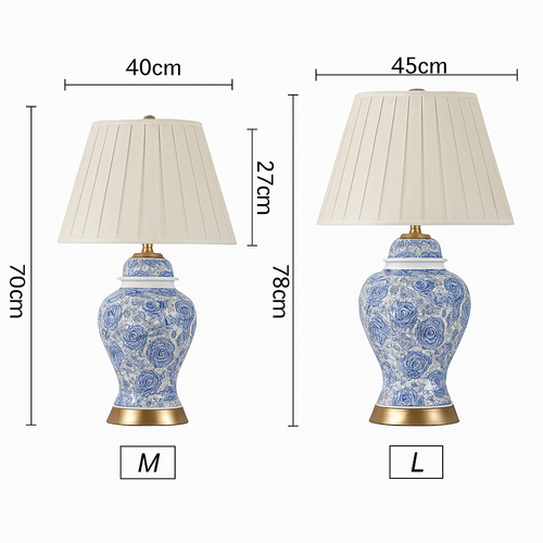 Lampe à poser LED en céramique bleu avec abat-jour blanc style Japonais - vue 3 sur 3