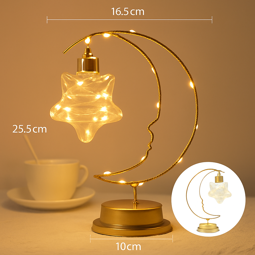 lampe à poser led étoile lune pour veilleuse et bureau - vue 8 sur 9