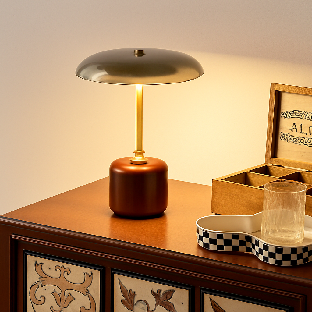 lampe à poser rétro design art déco en laiton et verre - vue 3 sur 9