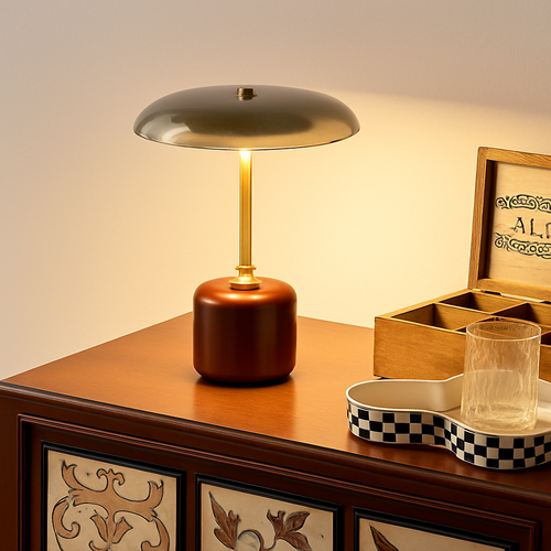 lampe à poser rétro design art déco en laiton et verre - vue 4 sur 9