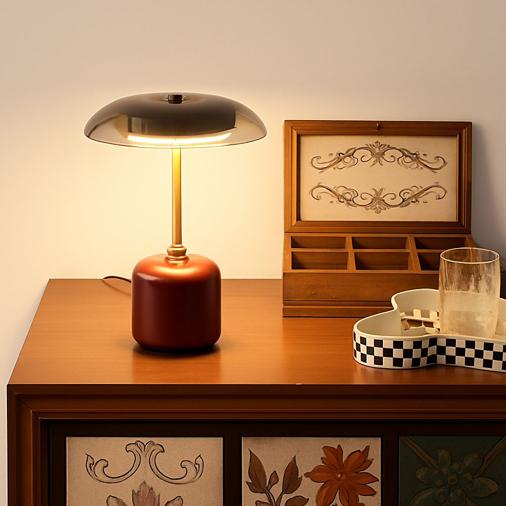 lampe à poser rétro design art déco en laiton et verre - vue 5 sur 9