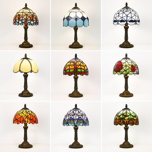 lampe à poser rétro style méditerranéen en vitrail - vue 3 sur 34