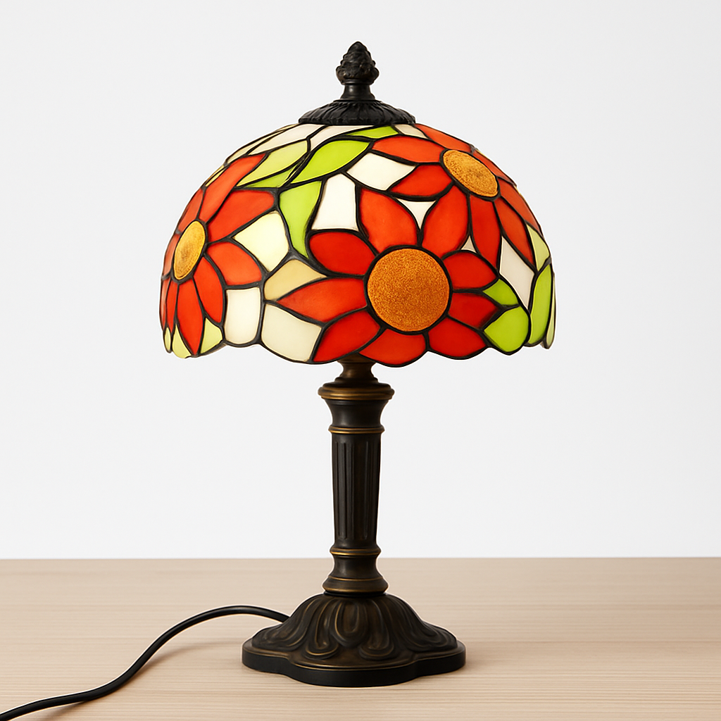 lampe à poser rétro style méditerranéen en vitrail - vue 3 sur 34