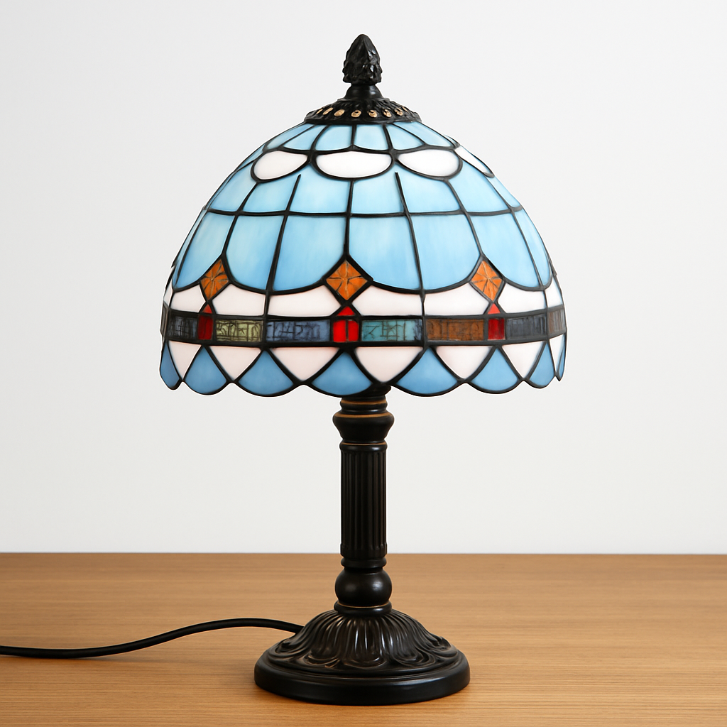 lampe à poser rétro style méditerranéen en vitrail - vue 4 sur 34