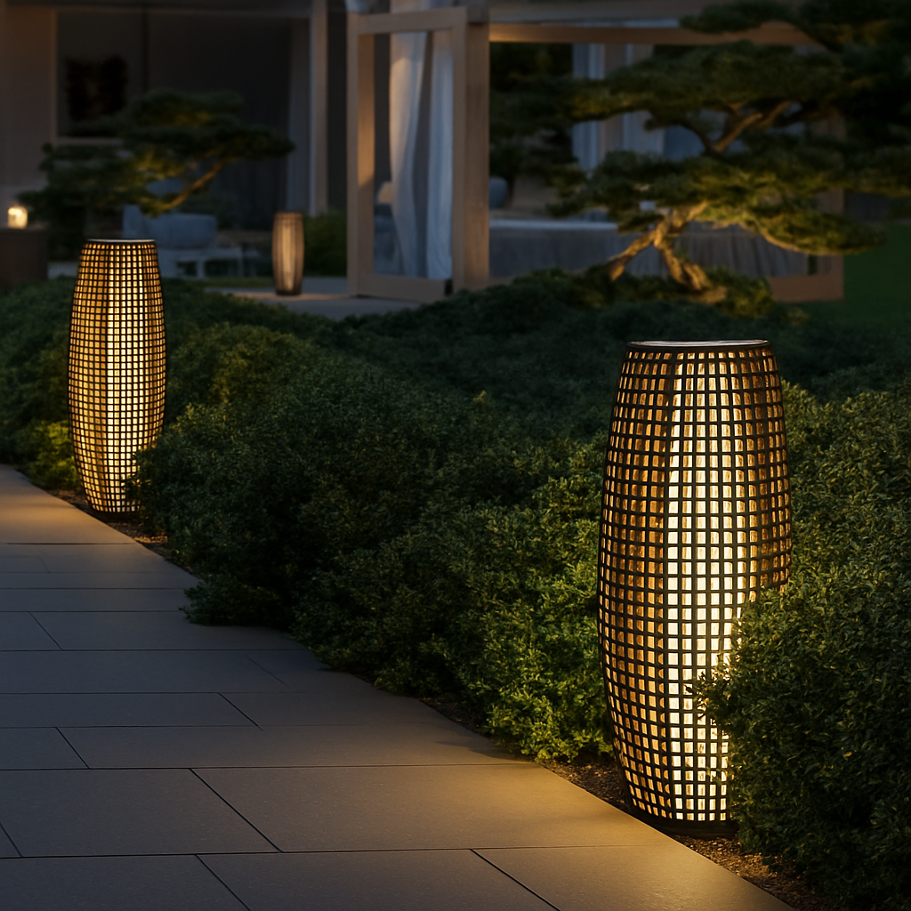 lampe solaire en rotin pour extérieur et jardin - vue 7 sur 8