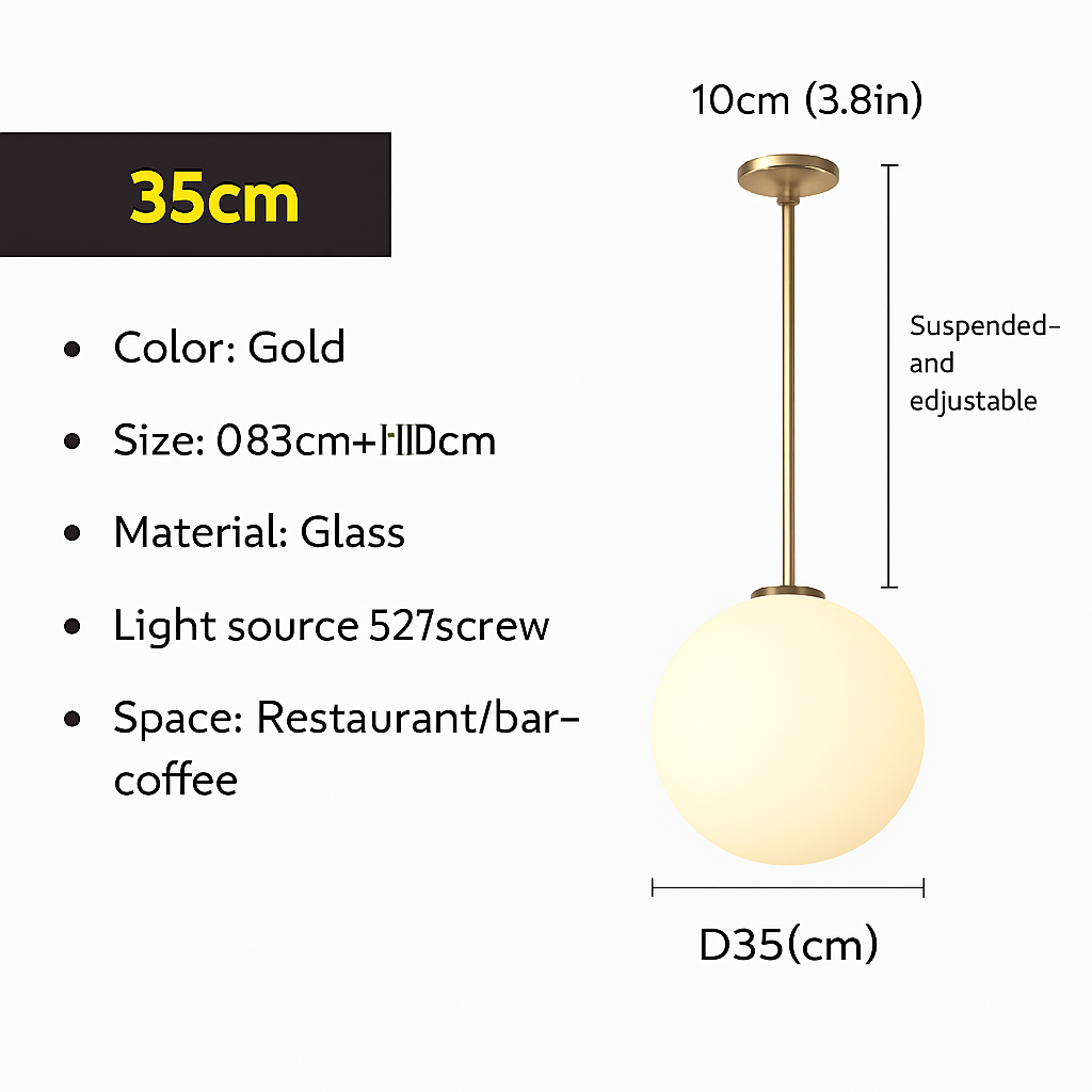Lampe Suspension Globe Verre Blanc - vue 5 sur 15