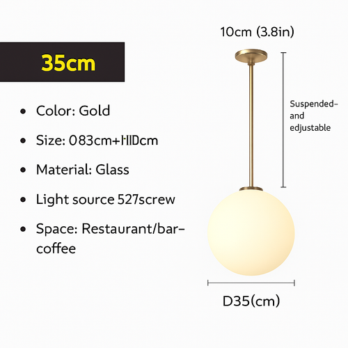 Lampe Suspension Globe Verre Blanc - vue 6 sur 15