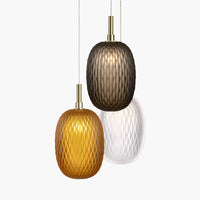 Lampe suspension verre blanc ambre moderne