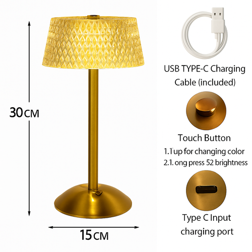 Lampes de table en cristal diamant rétro barre de LED lampe de bureau USB rechargeable protection des yeux veilleuse pour chambre hôtel bureau mariage - vue 7 sur 6
