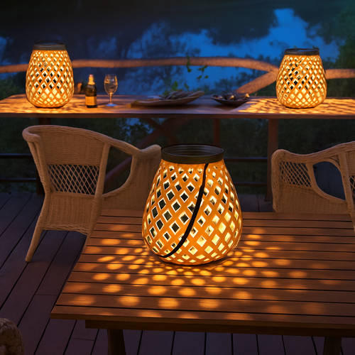 lanterne solaire extérieure suspendue en imitation bambou pour jardin terrasse - vue 4 sur 6