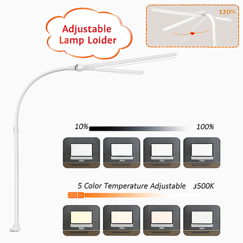 LAOPAO Lampe de bureau LED à double tête Lampes de bureau d'architecte EU/US Bureau 24W 5 modes de couleur les plus lumineux et 5 lampes de protection des yeux à intensité variable - vue 3 sur 10