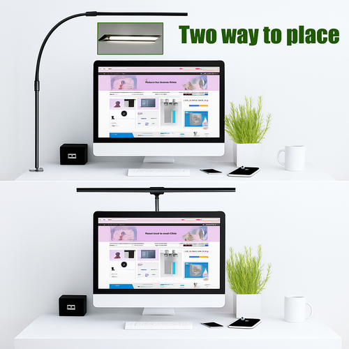 LAOPAO Lampe de bureau LED à double tête Lampes de bureau d'architecte EU/US Bureau 24W 5 modes de couleur les plus lumineux et 5 lampes de protection des yeux à intensité variable - vue 4 sur 10