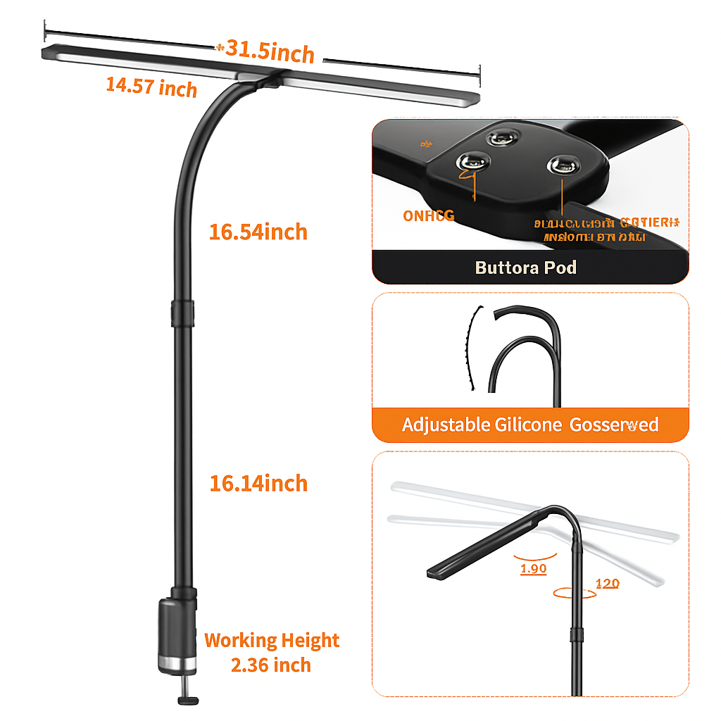 LAOPAO Lampe de bureau LED à double tête Lampes de bureau d'architecte EU/US Bureau 24W 5 modes de couleur les plus lumineux et 5 lampes de protection des yeux à intensité variable - vue 4 sur 10