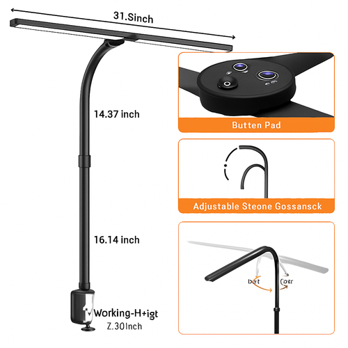 LAOPAO Lampe de bureau LED à double tête Lampes de bureau d'architecte EU/US Bureau 24W 5 modes de couleur les plus lumineux et 5 lampes de protection des yeux à intensité variable - vue 5 sur 10
