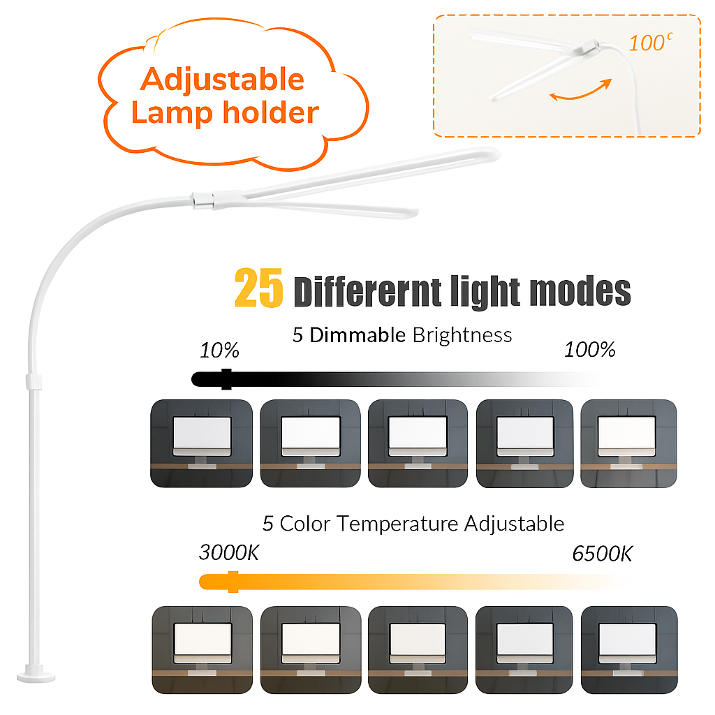 LAOPAO Lampe de bureau LED à double tête Lampes de bureau d'architecte EU/US Bureau 24W 5 modes de couleur les plus lumineux et 5 lampes de protection des yeux à intensité variable - vue 7 sur 10