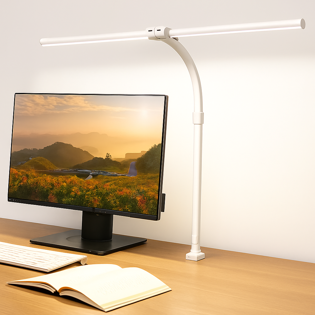LAOPAO Lampe de bureau LED à double tête Lampes de bureau d'architecte EU/US Bureau 24W 5 modes de couleur les plus lumineux et 5 lampes de protection des yeux à intensité variable