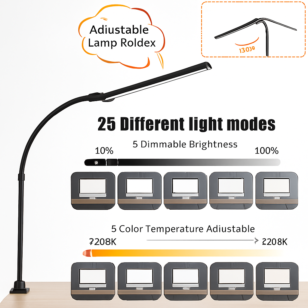 LAOPAO Lampe de bureau LED à double tête Lampes de bureau d'architecte EU/US Bureau 24W 5 modes de couleur les plus lumineux et 5 lampes de protection des yeux à intensité variable - vue 9 sur 10