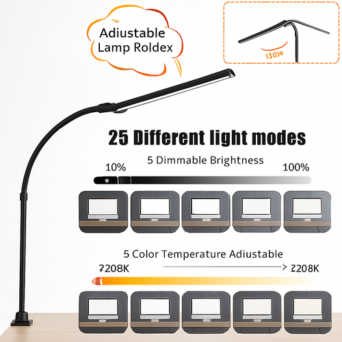 LAOPAO Lampe de bureau LED à double tête Lampes de bureau d'architecte EU/US Bureau 24W 5 modes de couleur les plus lumineux et 5 lampes de protection des yeux à intensité variable - vue 10 sur 10