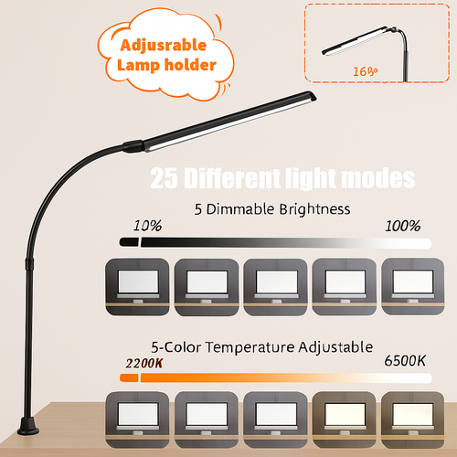 LAOPAO Lampe de bureau LED à double tête Lampes de bureau d'architecte EU/US Bureau 24W 5 modes de couleur les plus lumineux et 5 lampes de protection des yeux à intensité variable - vue 11 sur 10